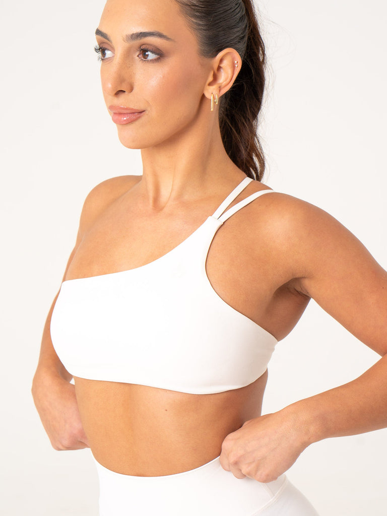 Press One Shoulder Ribbed Sports Bra - Off White