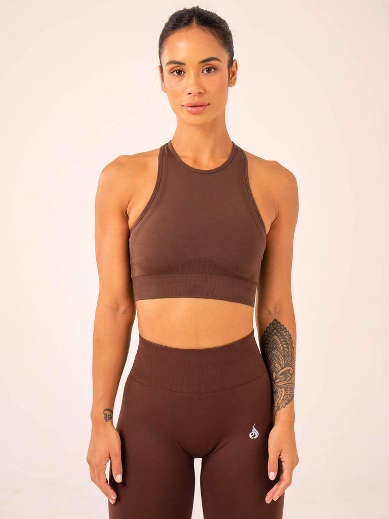 Lift Seamless High Neck Sports Bra - Chocolate - Ryderwear Wholesale (AU)