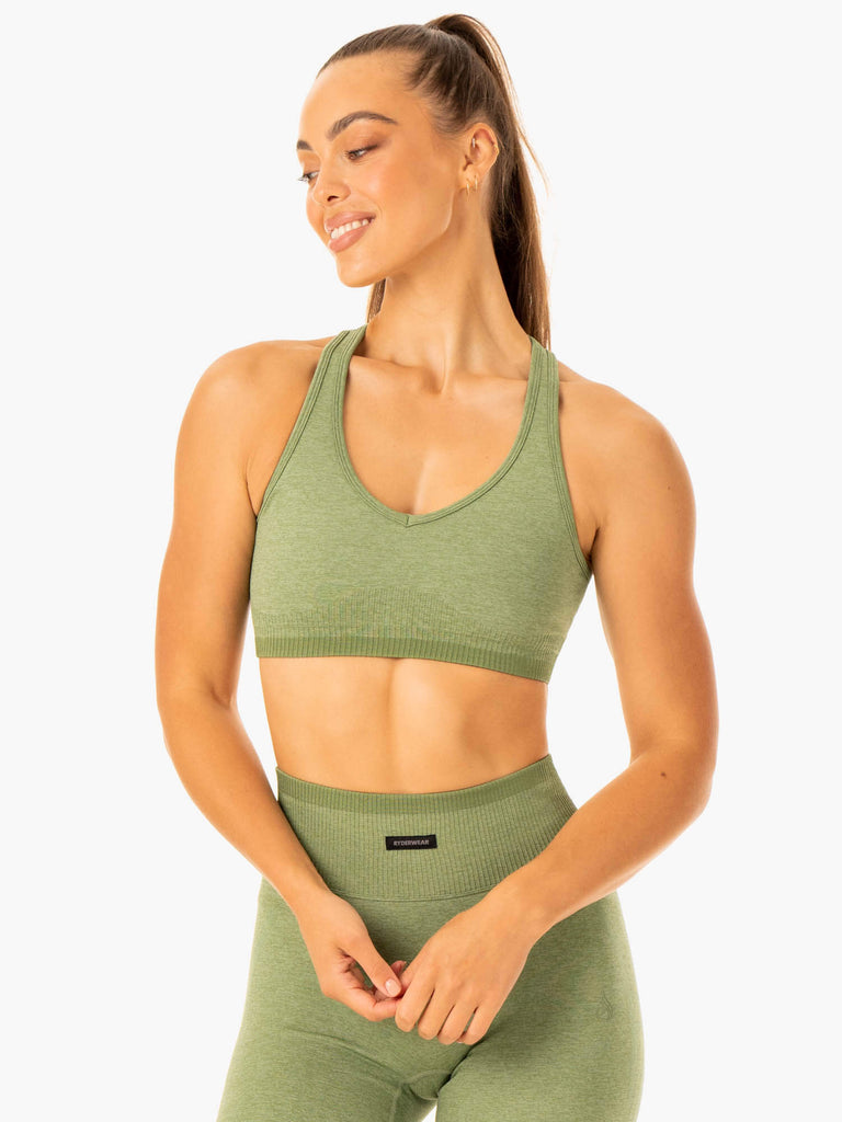 Excel Seamless Sports Bra - Moss Green Marl - Ryderwear Wholesale (AU)